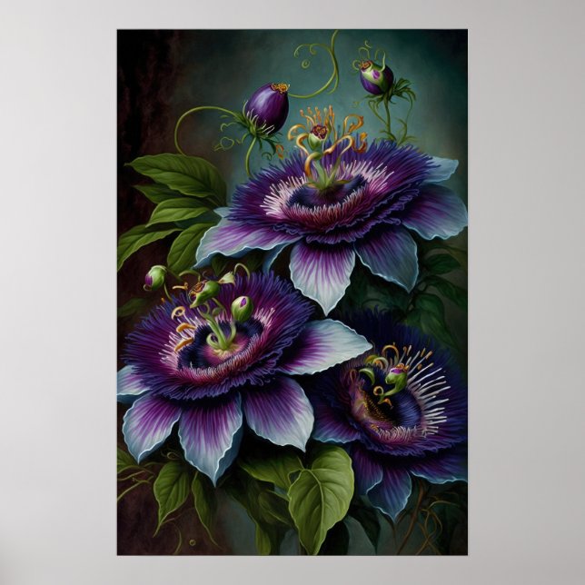 Flores de pasión morada Poster de impresión de art (Frente)