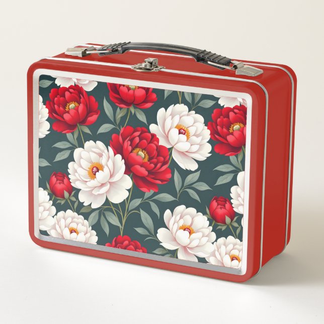 Flores de peonía rojas y blancas (Anverso)