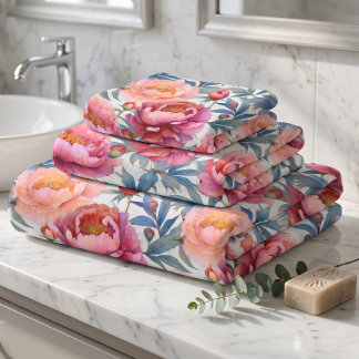 Flores de peonía rosadas y melocotón al acuarela