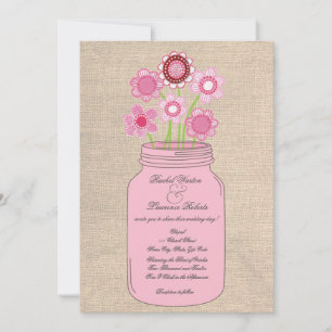 Flores de pera rosada Mason y la invitación a la b