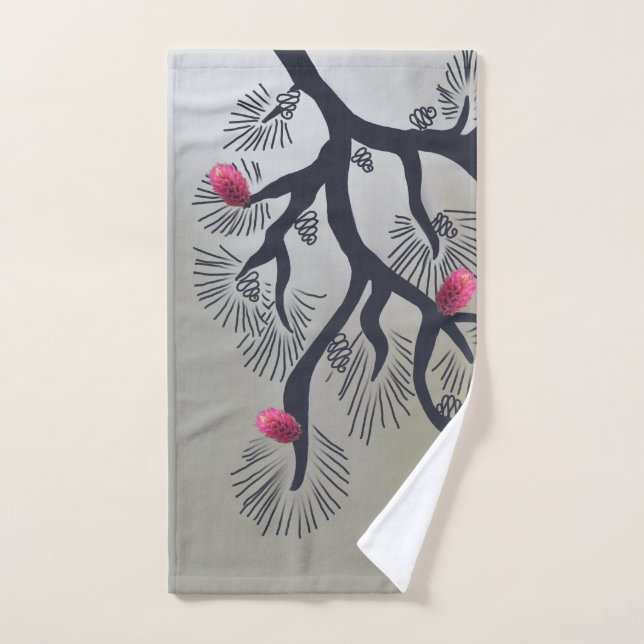 Flores de pino rosado y pino estilizado (Toalla de mano)