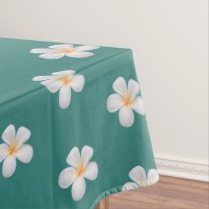 Flores de Plumeria Elegantes sobre Mantel Teal
