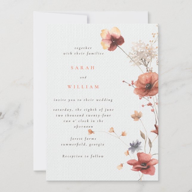 Flores de pradera de verano Invitación a la boda (Anverso)