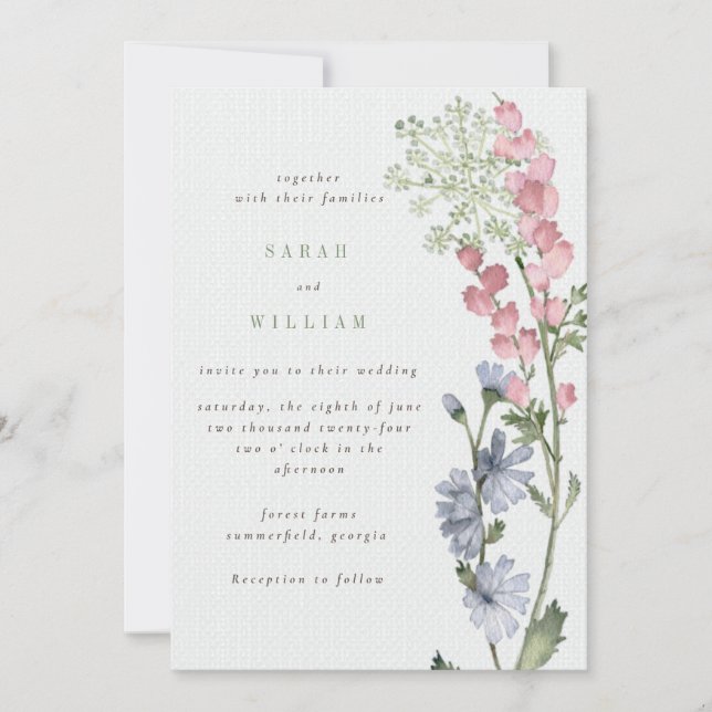 Flores de prado romántico Invitación a la boda (Anverso)