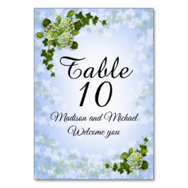 Flores de primavera de tarjetas de mesa Hydrangeas