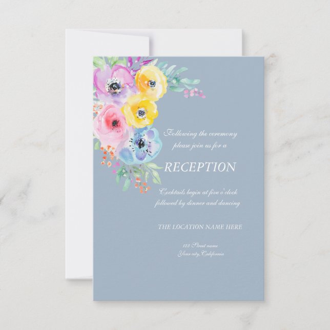 Flores de primavera en acuarela Invitación azul po (Anverso)