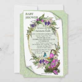 Flores de primavera en una invitación a Baby Showe