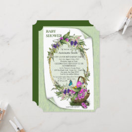 Flores de primavera en una invitación a Baby Showe