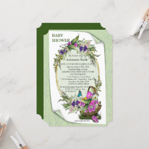 Flores de primavera en una invitación a Baby Showe