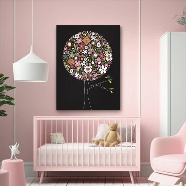 Flores de primavera extravagantes árbol pop arte d (Whimsical Spring Flowers Pop Tree Baby Nursery Art Canvas Print @ fat_fa_tin)