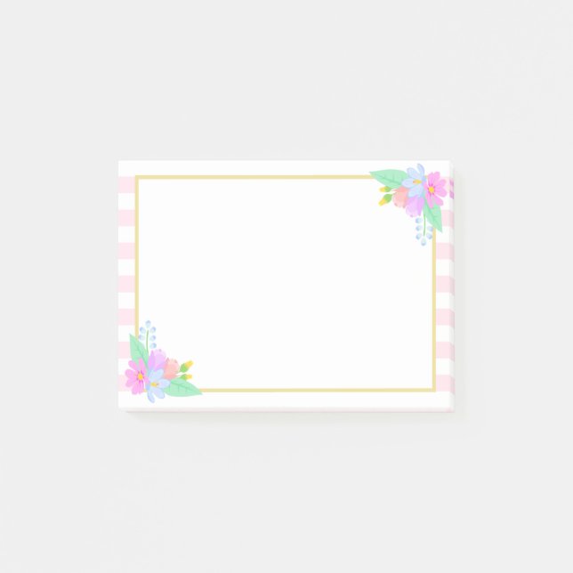 Flores de primavera franjas rosadas Post-it® Notas (Anverso)