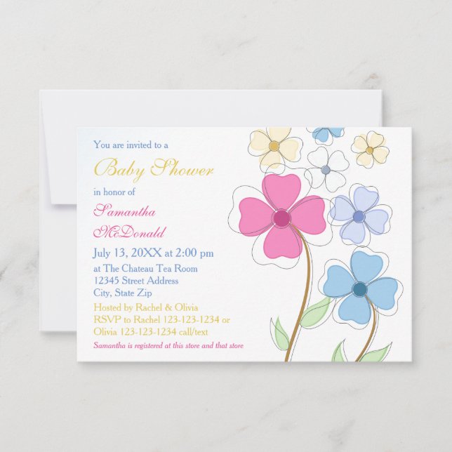 Flores de primavera - Invitación Baby Shower 3x5 (Anverso)