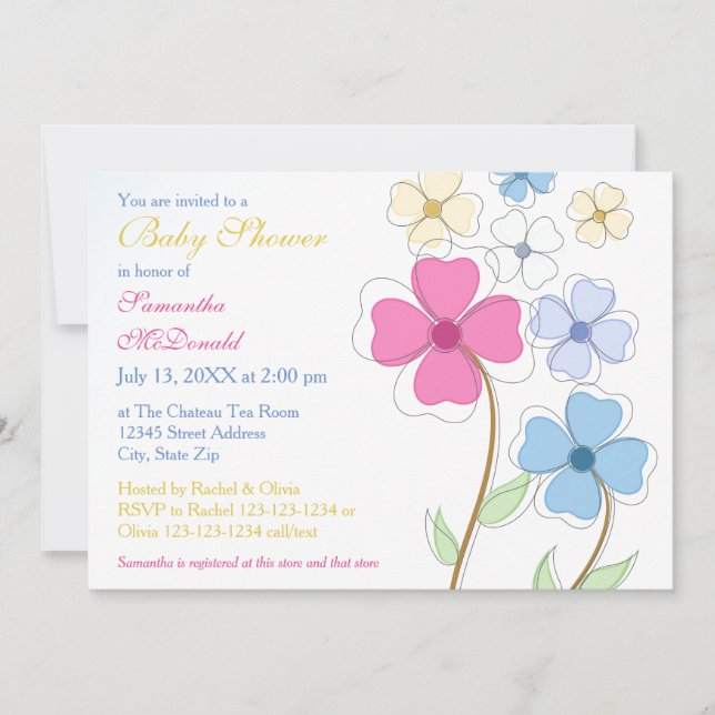 Flores de Primavera - Invitación para Baby Shower (Anverso)