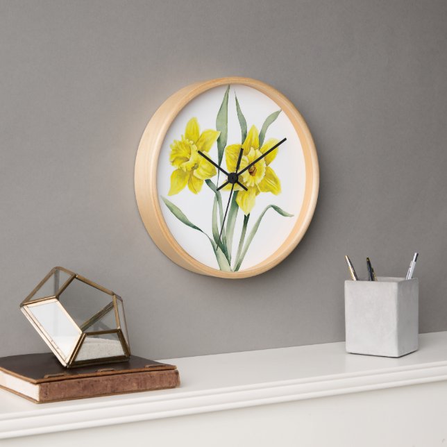 Flores de primavera reloj de pared de Daffodil (Oficina)
