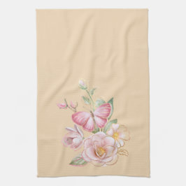 Flores de primavera toalla de cocina blanca rosa