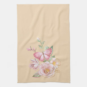 Flores de primavera toalla de cocina blanca rosa