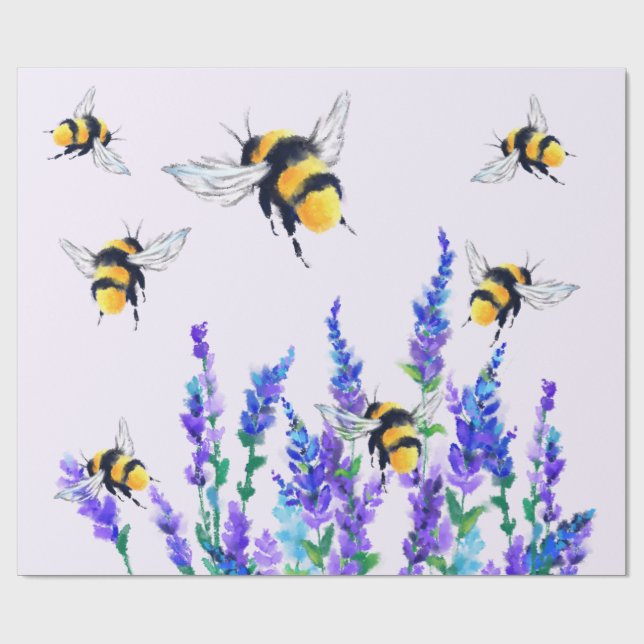 Flores de primavera y abejas donan papel de envolv (Superficie plana)
