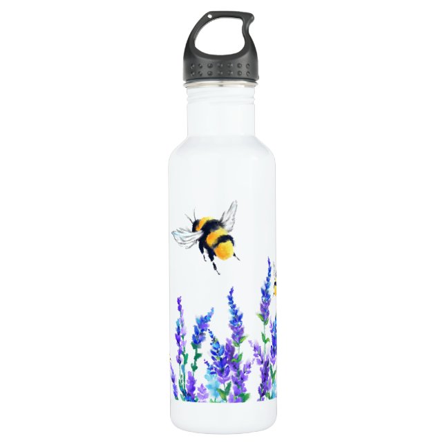Flores de primavera y abejas que vuelan botellas d (Anverso)
