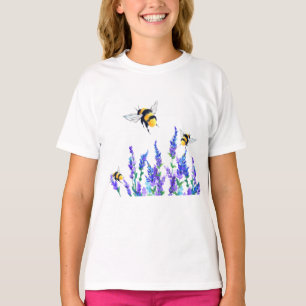 Flores de primavera y camiseta de abejas voladoras