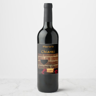 Flores de queso y etiqueta de vino rojo