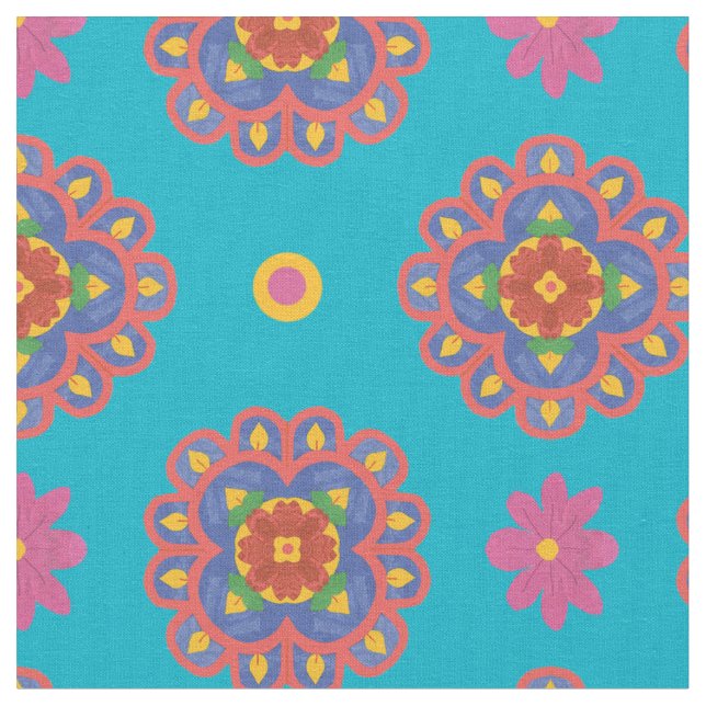 Flores de rangoli, puntos de polka en tela turques (De cerca)
