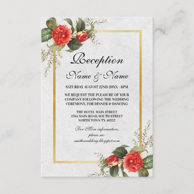 Flores de Recepción de Boda Rojo Dorado Navidad (Anverso)