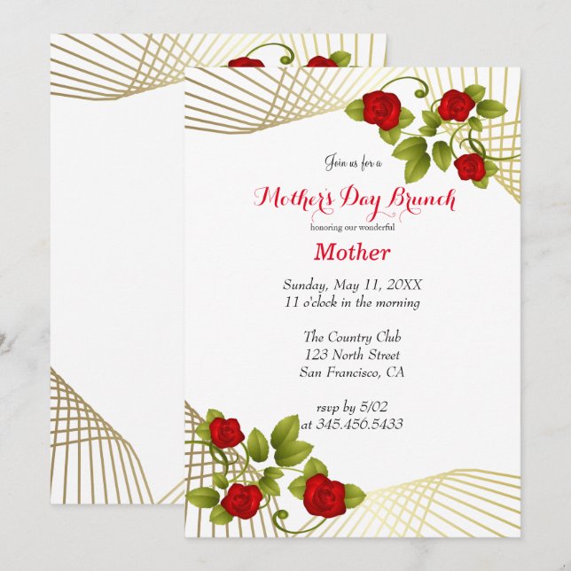 Flores de rosa roja con plantilla de acento dorado (Anverso / Reverso)