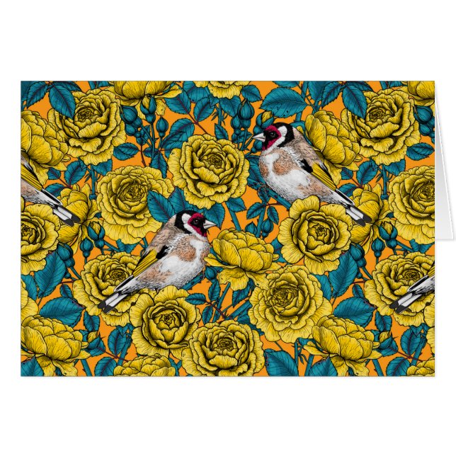 flores de Rosa y pájaros dorados (Anverso (Horizontal))