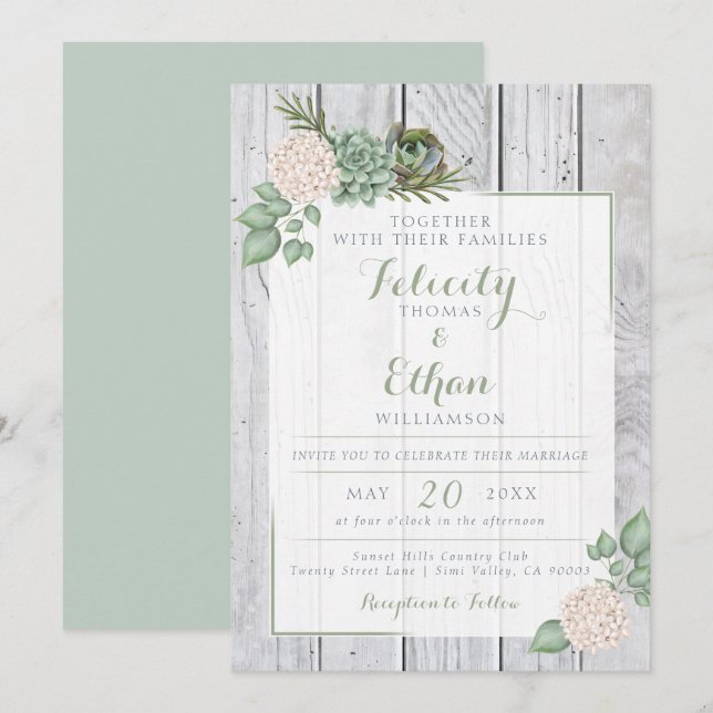 Flores de Sage Floral Invitación a la Boda de Made (Anverso / Reverso)