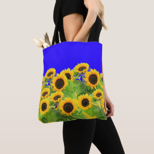 Flores de sol en la bolsa de la bandera ucraniana 