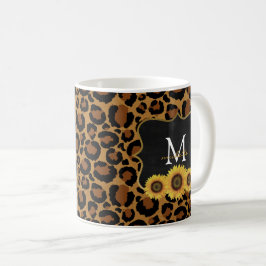 Flores de sol personalizadas y tazas de café leopa