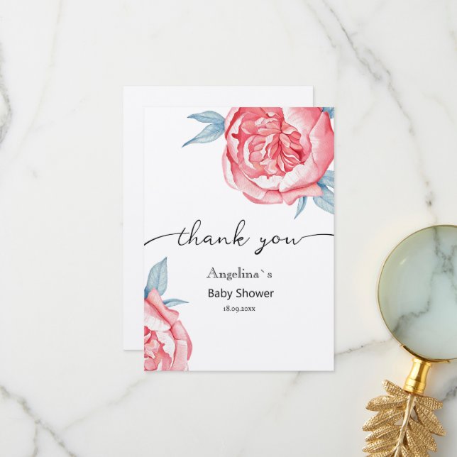 Flores de tarjetas Baby Shower de agradecimiento p (Anverso/Reverso In Situ)