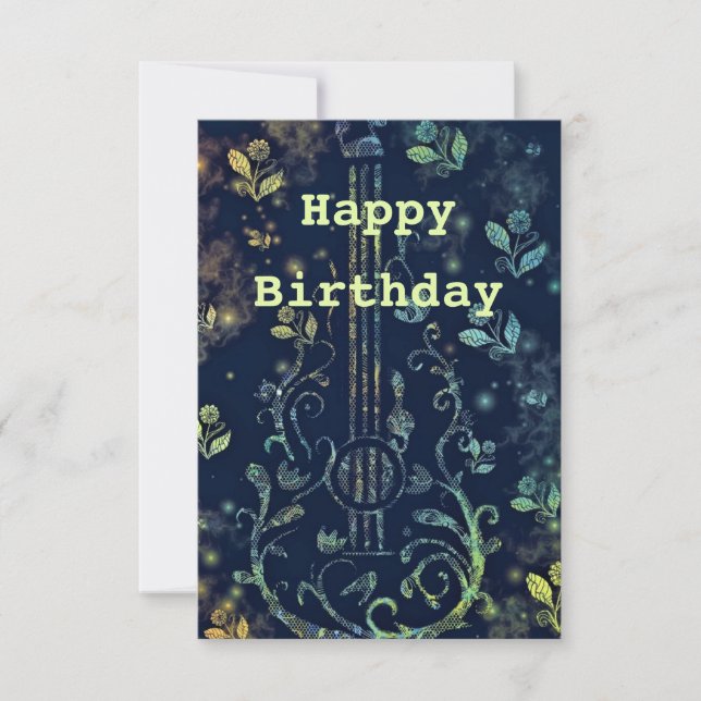 Flores de tarjetas de cumpleaños guitarra musical (Anverso)