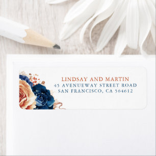 Flores de Terracota Azul Marino Etiqueta Boho Eleg