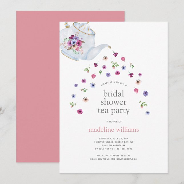 Flores de tetera Invitación a una fiesta de té de  (Anverso / Reverso)