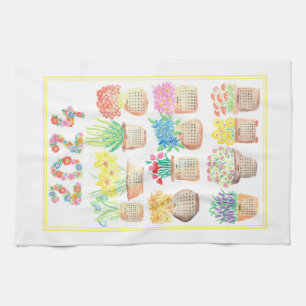 Flores de toalla de té en la cocina del calendario