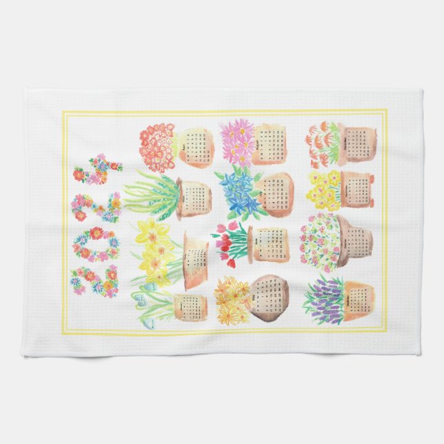 Flores de toalla de té en la cocina del calendario (Horizontal)