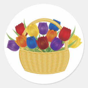 Flores de tulipanes coloridas en Pegatina de cesta