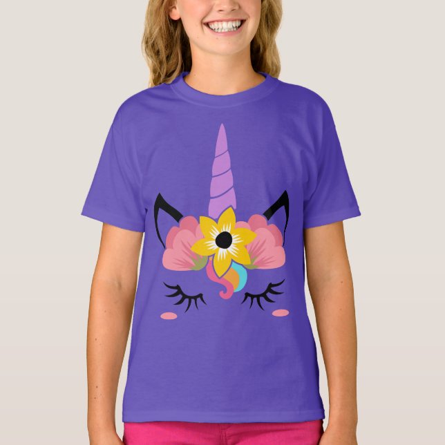 Flores de unicornio Chica camiseta morada (Anverso)