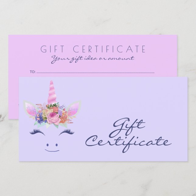 Flores de Unicornio Lindo Fabuloso Certificado Car (Anverso / Reverso)