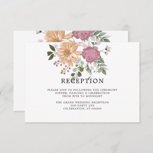 Flores de verano en blanco | Tarjeta de recepción  (Anverso / Reverso)