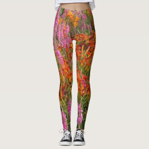 Flores de verano rosadas y naranjas Legging