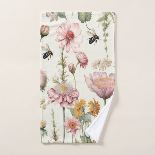Flores de verano Verdor Bumble Abejas (Toalla de mano)