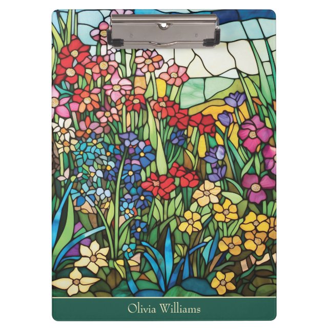 Flores de Vidrio Pintado Portapapeles Personalizad (Anverso)