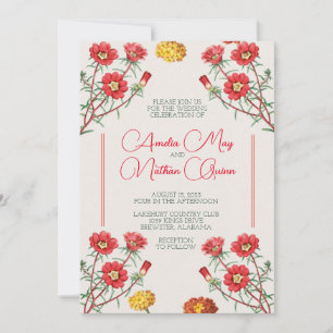 Flores de vintage de la invitación a la boda de Co