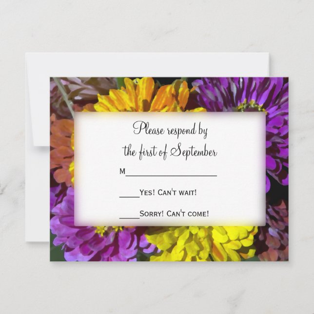 Flores de zinnia coloridas Boda RSVP (Anverso)