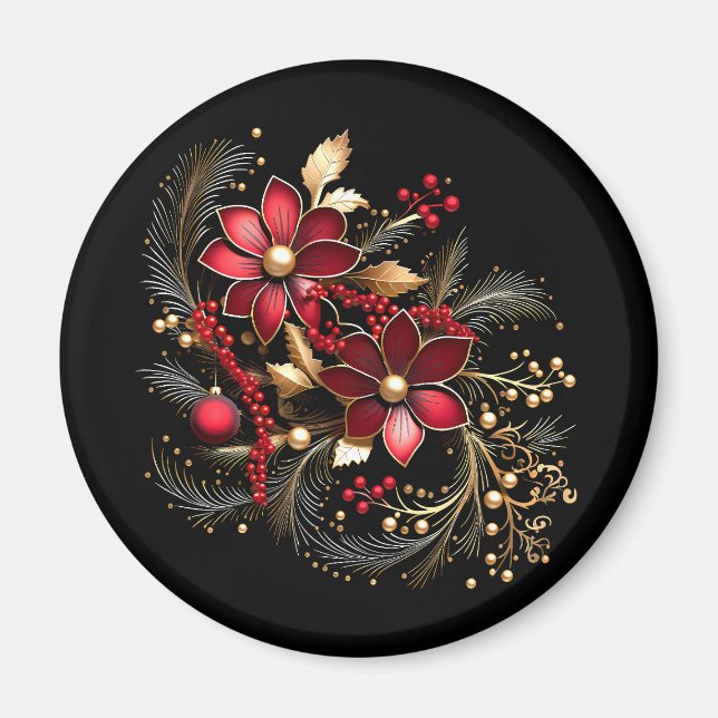 Flores Decorativas Rojas Imán de Vacaciones (Frente)