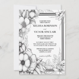 Flores dibujadas a mano e invitación a la boda fro