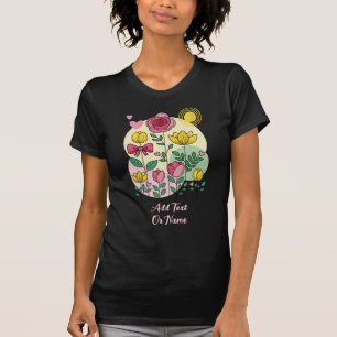 Flores Dibujadas a Mano Rosa Amarillo - Camiseta P