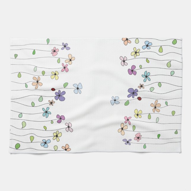 Flores dibujadas a mano y toalla de cocina de mari (Horizontal)